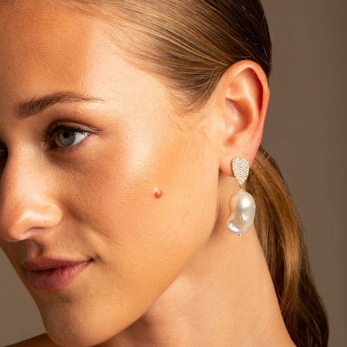 Baroque Pearl and Diamond Drop Earrings
