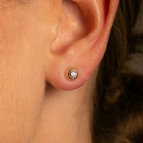 Micro Round Domed Bezel-Set Diamond Stud Earrings
