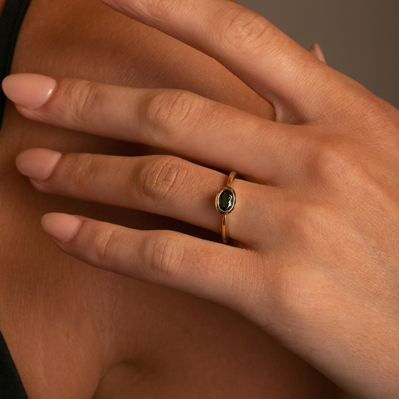 Small Tourmaline Oval Horizontal Bezel Ring