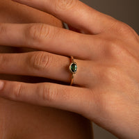 0.75ct Green Tourmaline Oval Horizontal Bezel Ring