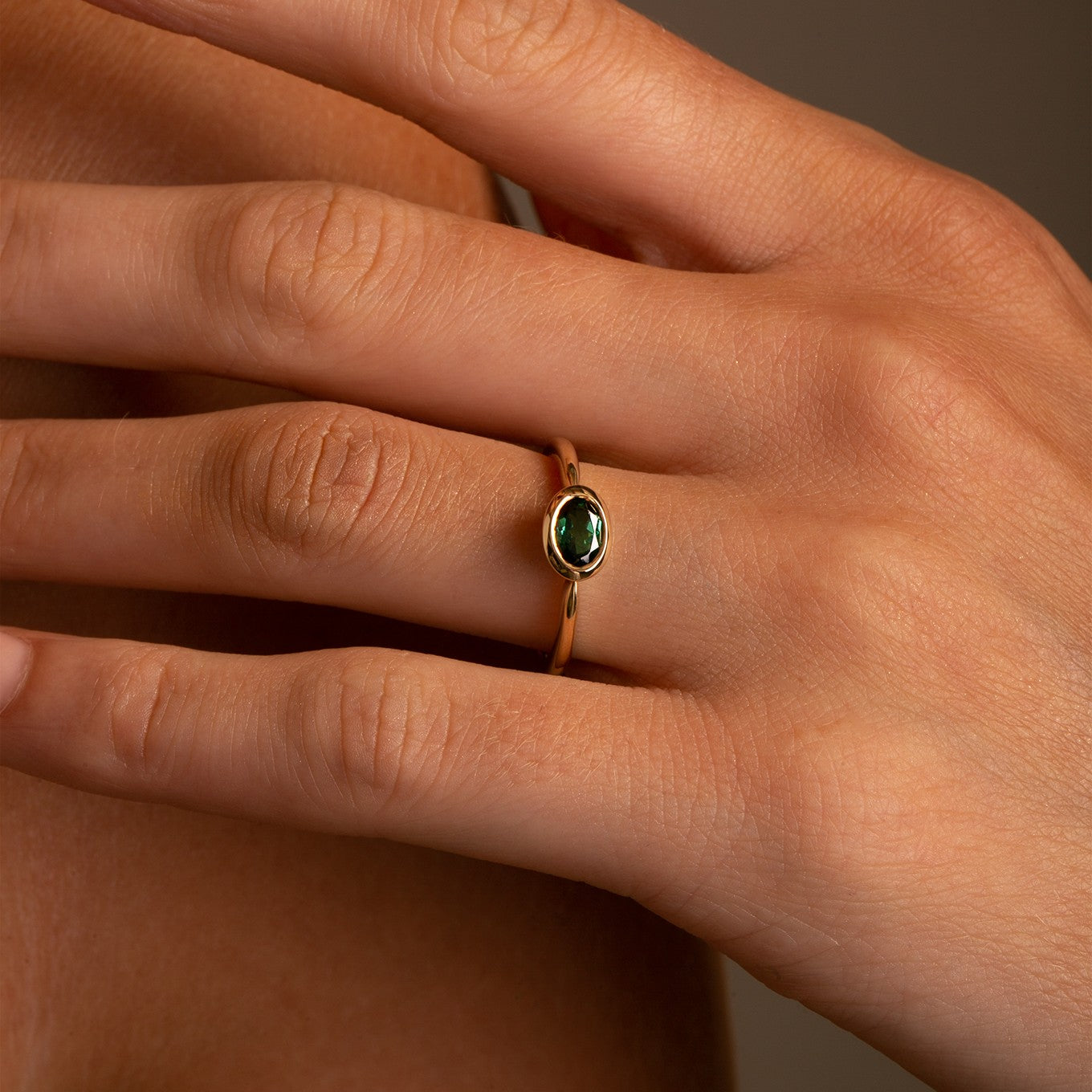 Small Tourmaline Oval Horizontal Bezel Ring