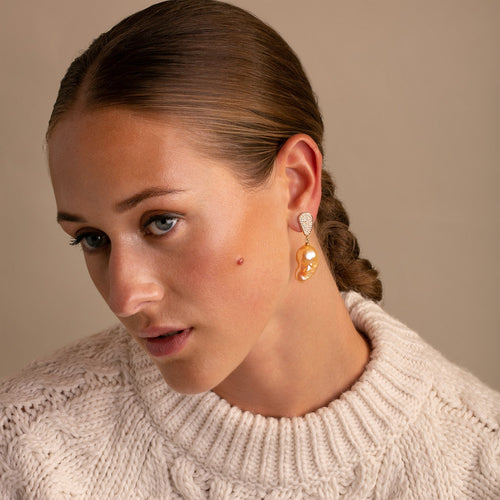 Baroque Blush Pearl and Diamond Drop Earrings