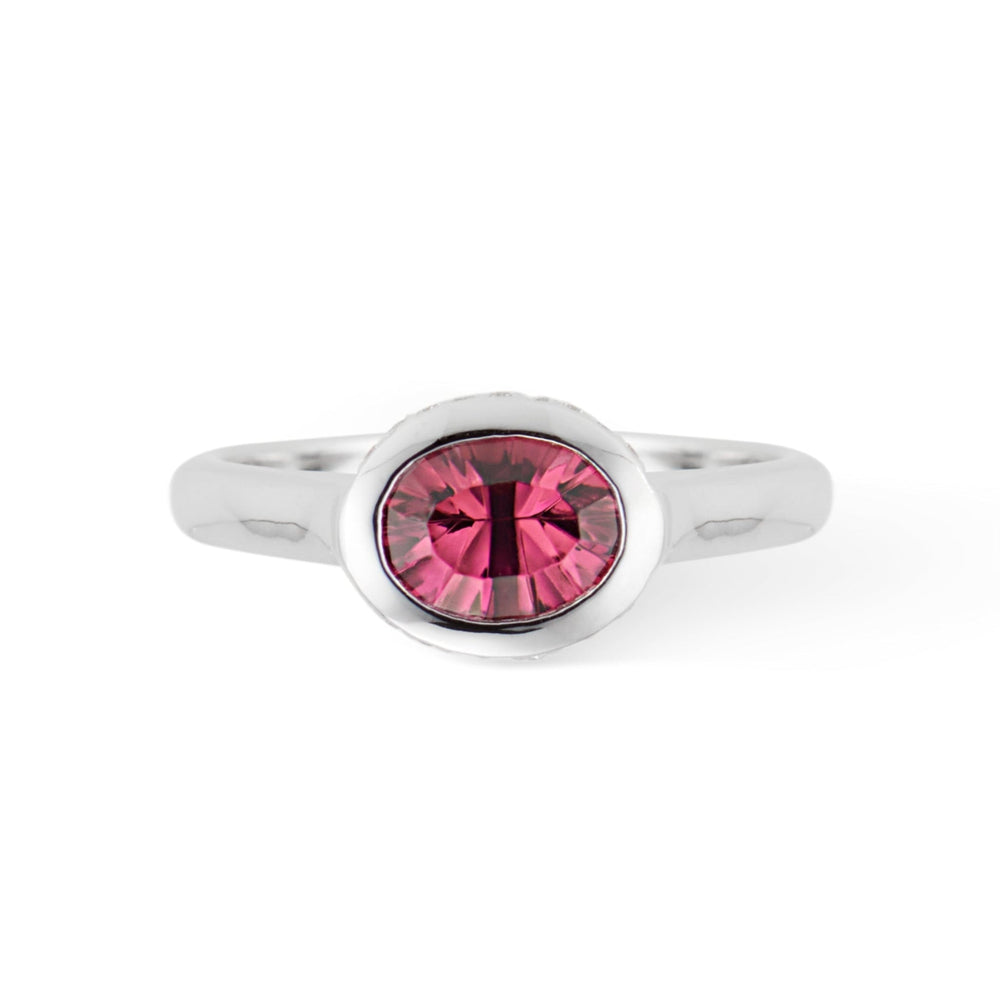Pink Tourmaline Oval Horizontal Diamond Bezel Set Ring - Thomas Laine Jewelry