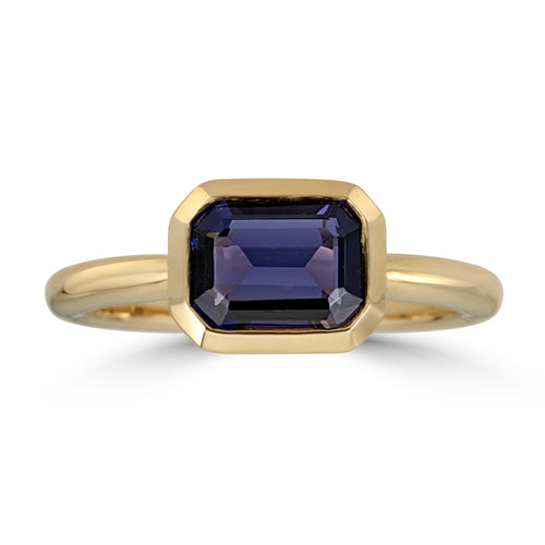 Yellow Gold Iolite Bezel Set Ring - Thomas Laine Jewelry