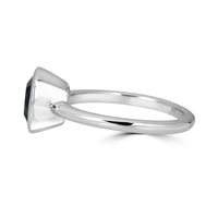 14K White Gold Cushion Cut London Blue Topaz Ring. - Side profile