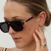 14k Yellow Gold Seagreen Tourmaline Heart Gypset Hoop Earrings with Green Tourmaline Deco Inspired ring