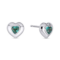 14k White Gold Sea Green Tourmaline Heart Stud Earrings