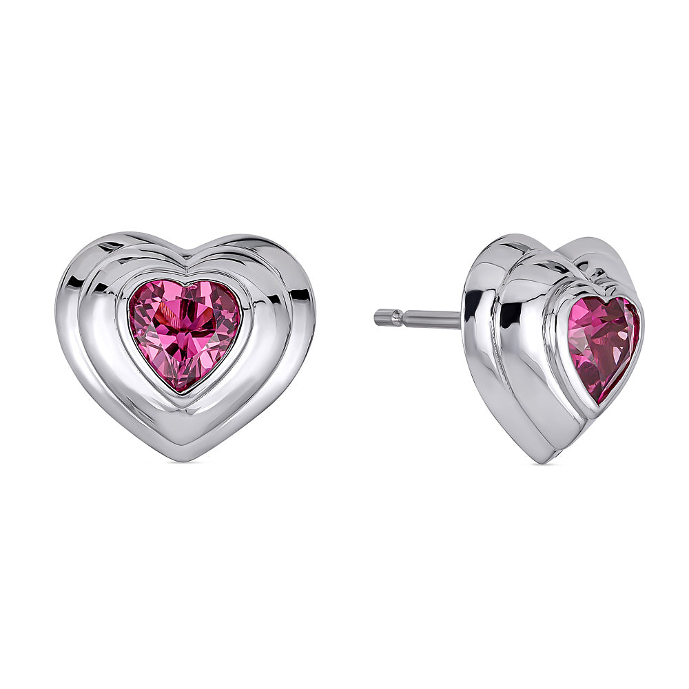 14k White Gold Rhodolite Garnet Heart Stud Earrings