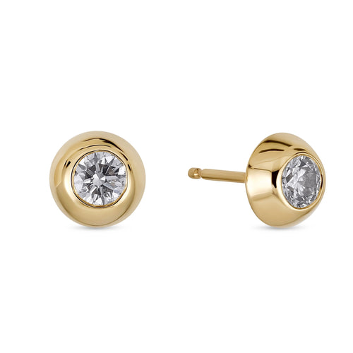 Micro Round Domed Bezel-Set Diamond Stud Earrings
