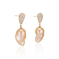 Baroque Blush Pearl and Diamond Drop Earrings