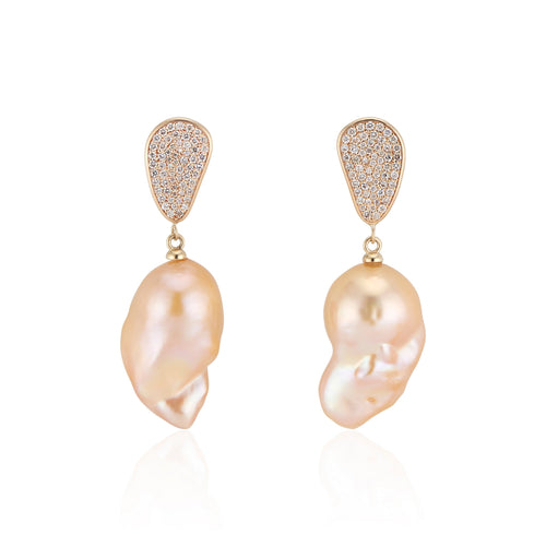 Baroque Blush Pearl and Diamond Drop Earrings