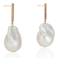 14K Yellow Gold Bar with Sapphires and Baroque Pearl Drop Earrings - Thomas Laine Jewelry