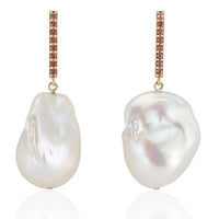14K White Gold Vertical Bar with Sapphires and Baroque Pearl Drop Earrings - Thomas Laine Jewelry