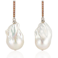 14K Vertical Gold Bar with Sapphires and Baroque Pearl Drop Earrings - Thomas Laine Jewelry