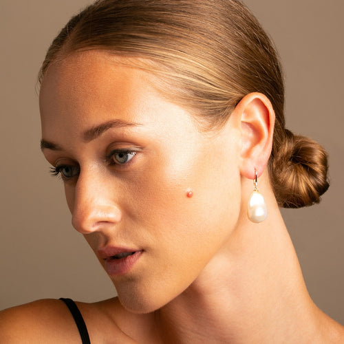 White Baroque Pearl Lever Back Earrings