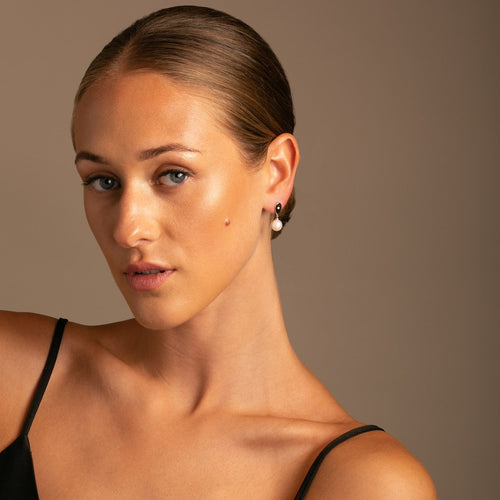 Teardrop Diamond and White Pearl Drop Earrings