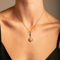 Yellow Gold Orange Spessartite Garnet Diamond Heart Charm with Vintage-Inspired Dog Clip