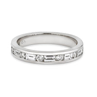 18K  White Gold Channel Set Baguette and Round Brilliant Diamond Band