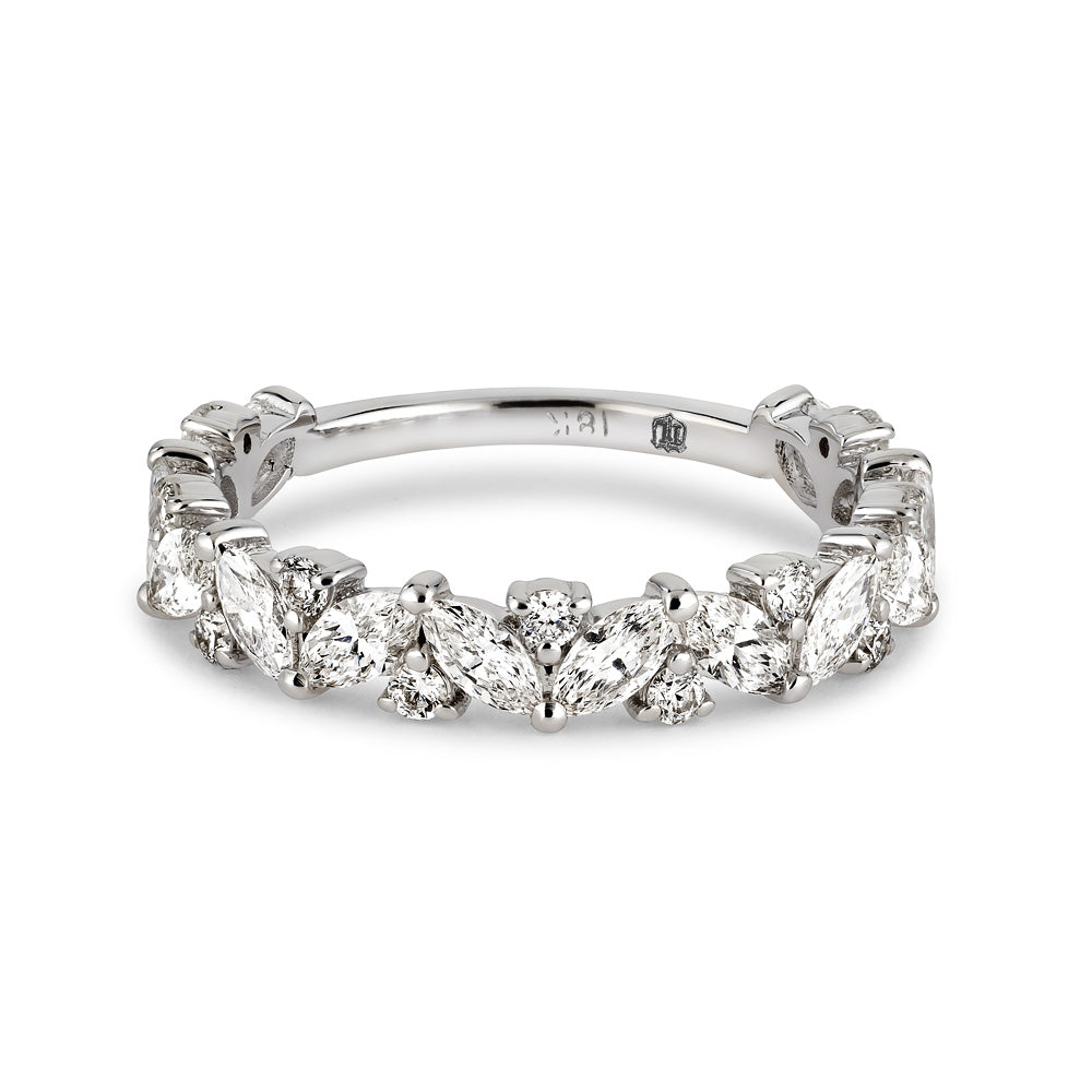 18k White Gold  Marquise and Round Diamond Band - Thomas Laine Jewelry