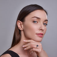 14K White Gold Cushion Cut London Blue Topaz Ring on model