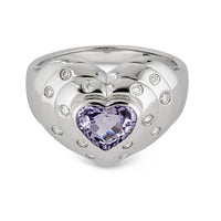 14k White Gold G.IA Certified Natural Lavender Spinel and Diamond Heart Ring