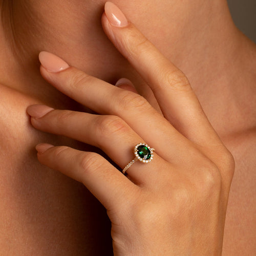 1.46ct Green Tourmaline & Diamond Halo Ring
