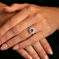 1.08ct Teal Montana Sapphire Double Diamond Halo Ring