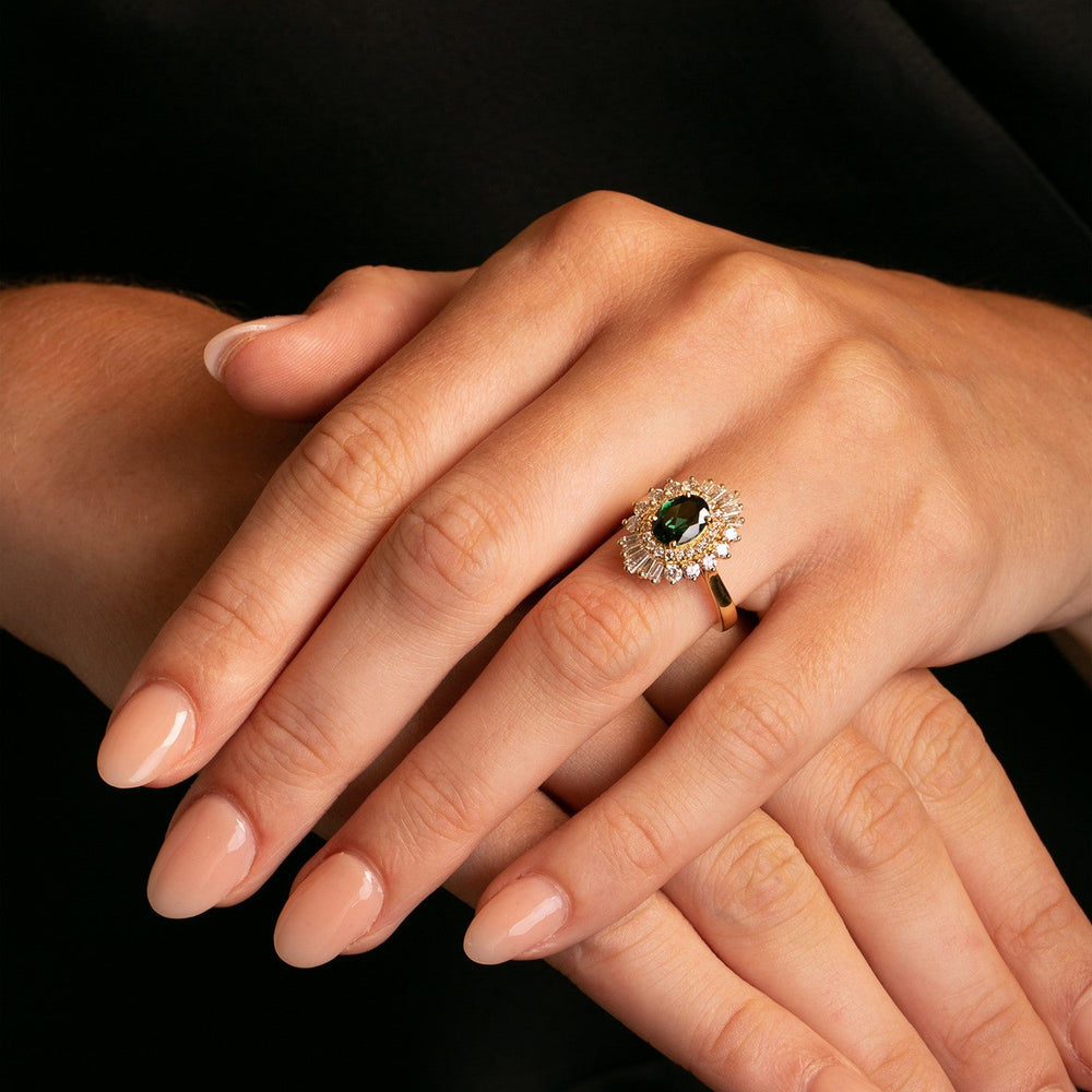 1.46ct Green Tourmaline and 1.20ct Diamond Flutter Ballerina Ring