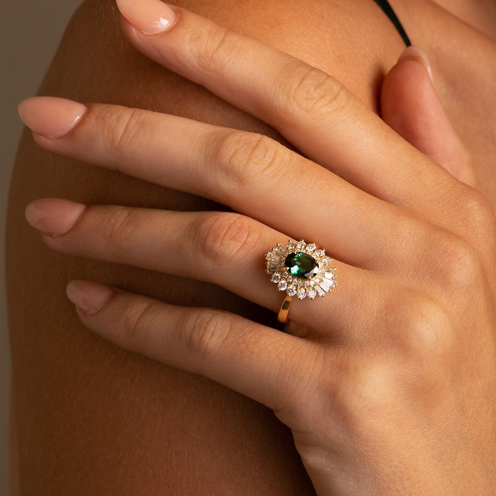 1.46ct Green Tourmaline and 1.20ct Diamond Flutter Ballerina Ring