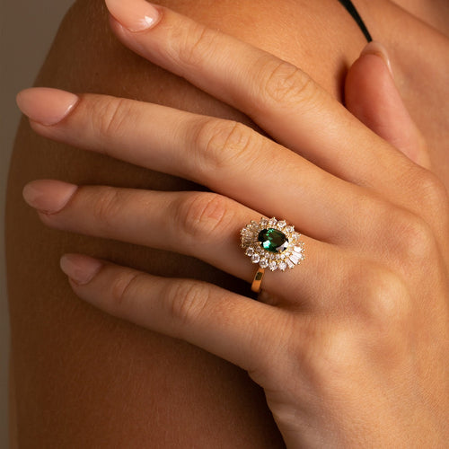 1.46ct Green Tourmaline and 1.20ct Diamond Flutter Ballerina Ring