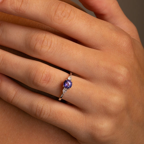 1.11ct Purple Sapphire 3 Stone Ring