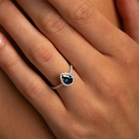 1.31ct Teal Pear Montana Sapphire Diamond Halo Ring