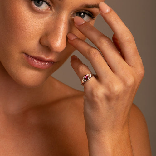 Pink Tourmaline and Diamond Pinky Signet Ring