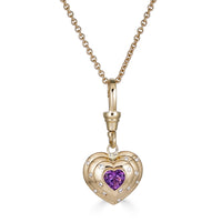 14k Yellow Gold, Natural Vibrant Amethyst and Diamond Heart Charm with Vintage-Inspired Dog Clip on chain