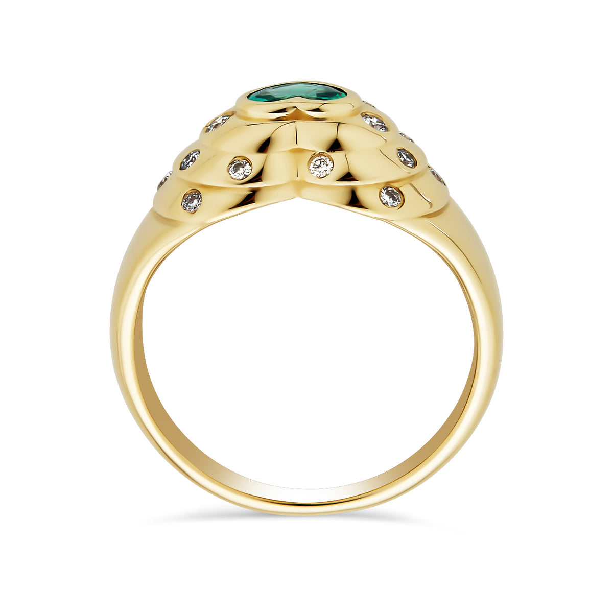 14k Yellow Gold Emerald and Diamond Heart Ring - alternate profile view