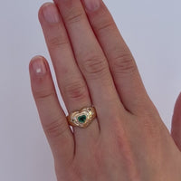14k Yellow Gold Emerald and Diamond Heart Ring
