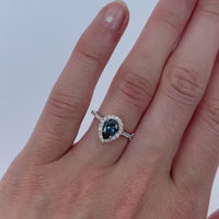 1.31ct Teal Pear Montana Sapphire Diamond Halo Ring
