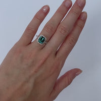 4.68ct Cushion Cut Green Tourmaline & Diamond Halo Ring