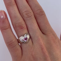 14k White Gold Natural Pink Sapphire and Diamond Heart Ring