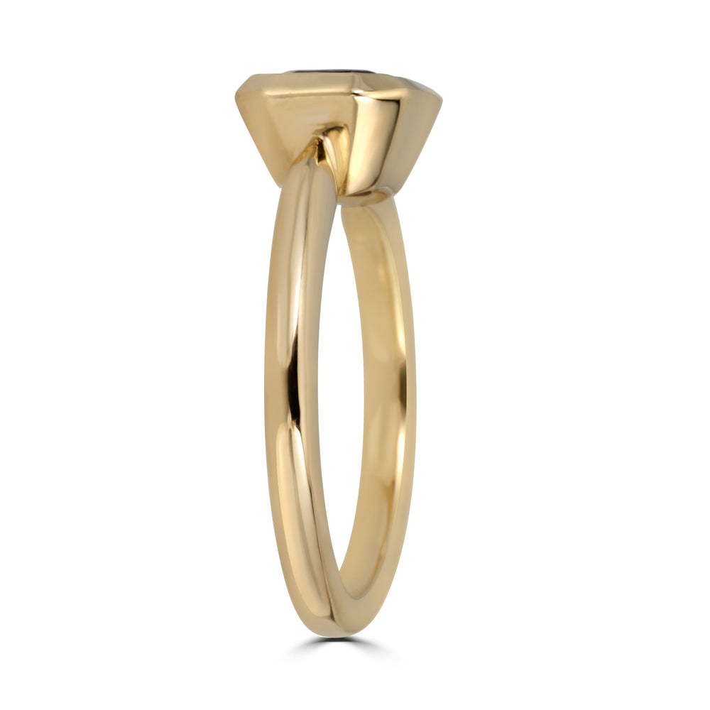 Side Profile  of 10K Yellow Gold East to West Emerald Cut Iolite Bezel Set Stacking Ring