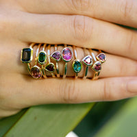 East to West Emerald Cut Iolite Bezel Set Stacking Ring