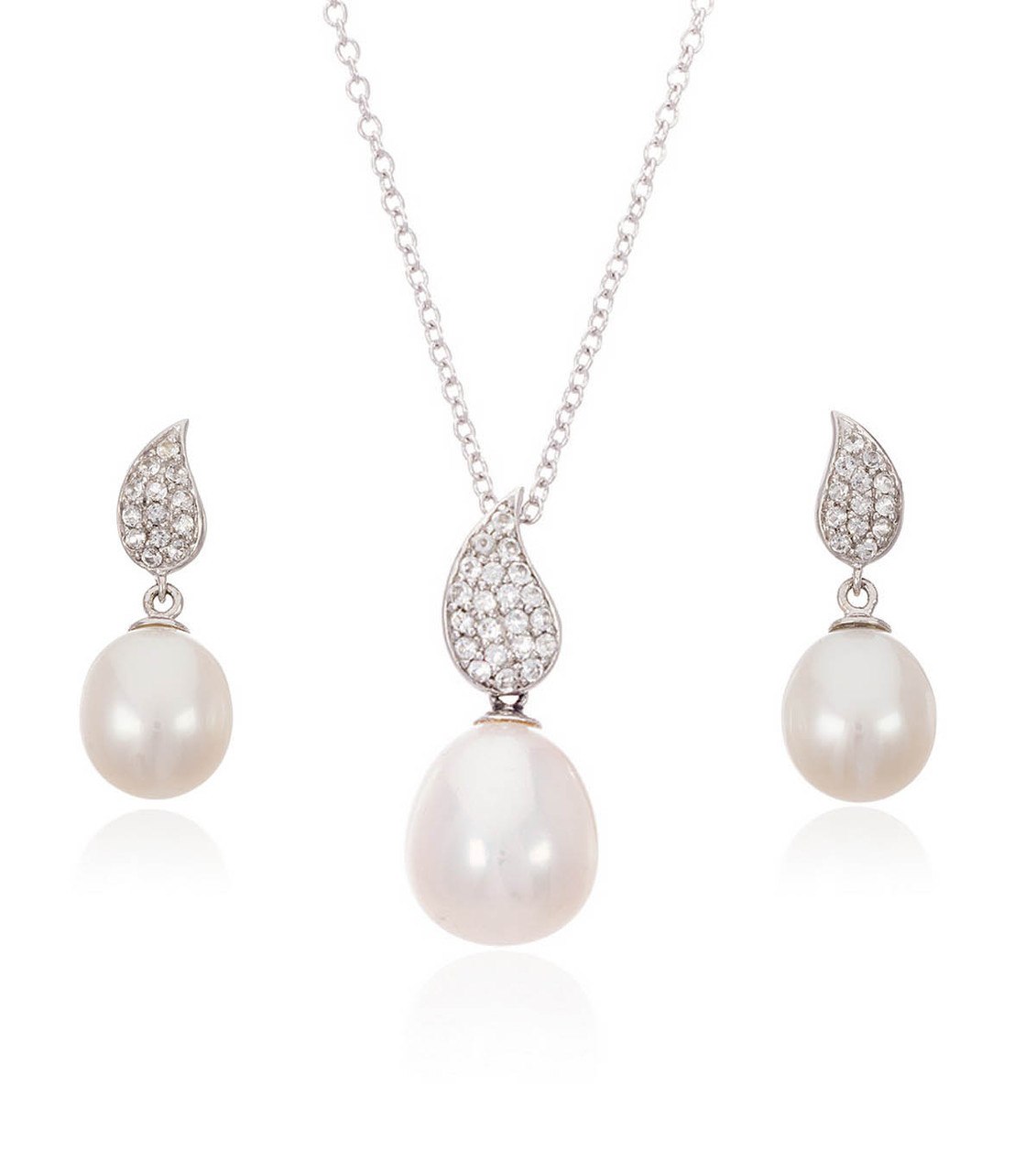 White Topaz Teardrop and Freshwater Pearl Set - Thomas Laine Jewelry