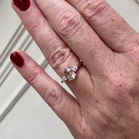 GIA Certified 14KT White Gold Three Stone Morganite on Model