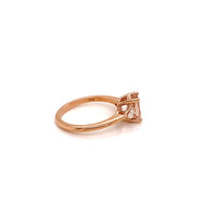 Side Profiel GIA Certified 14KT Rose Gold Three Stone Morganite Ring