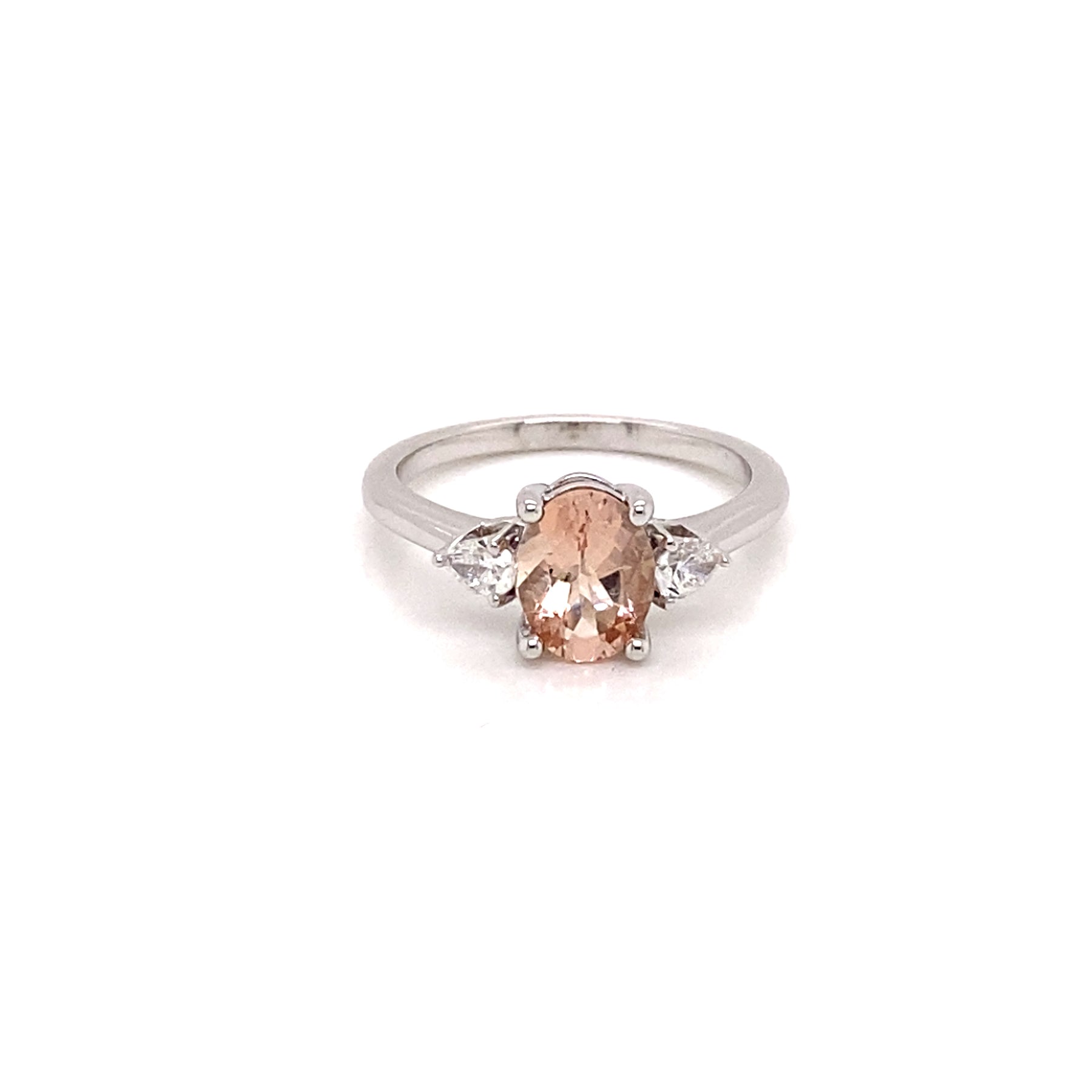 GIA Certified 14KT White Gold Three Stone Morganite 