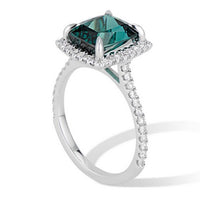 14 Karat Green Cushion Cut Tourmaline Diamond Halo Ring