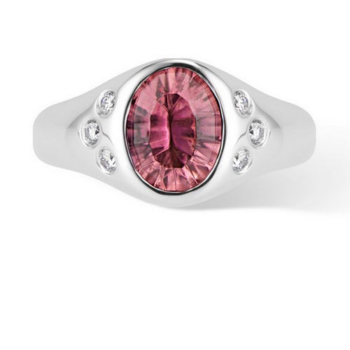 White Gold Pink Tourmaline and Diamond Pinky Signet Ring - Thomas Laine Jewelry