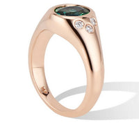 Rose Gold Green Tourmaline and Diamond Pinky Signet Ring - Thomas Laine Jewelry