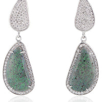 14K White Gold Opal and Diamond Drop Earrings - Thomas Laine Jewelry