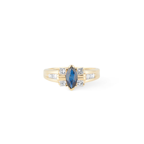Vintage 18kt Yellow Gold Marquise Sapphire and Diamond Ring